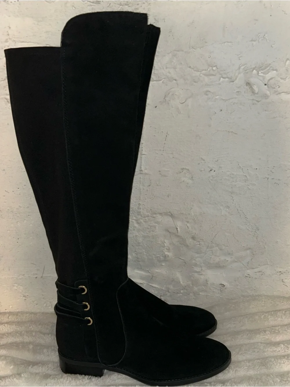 Black Leather Riding Boots Vince Camuto Pauletta 6.5 Knee High Equestrian Moto